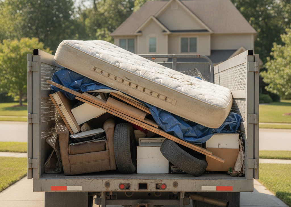 matress on a junk removal truck