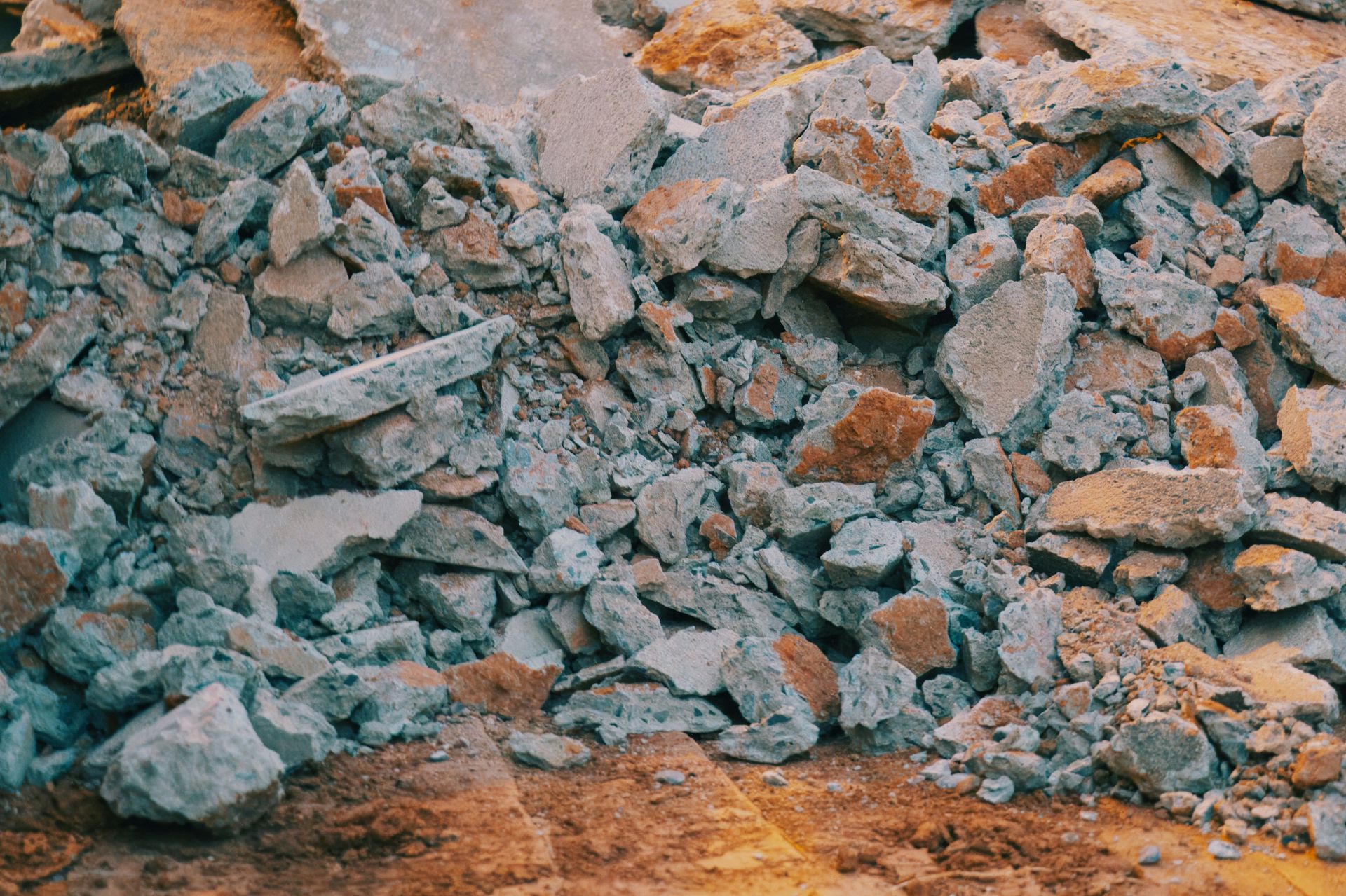 Pile of broken concrete and rubble